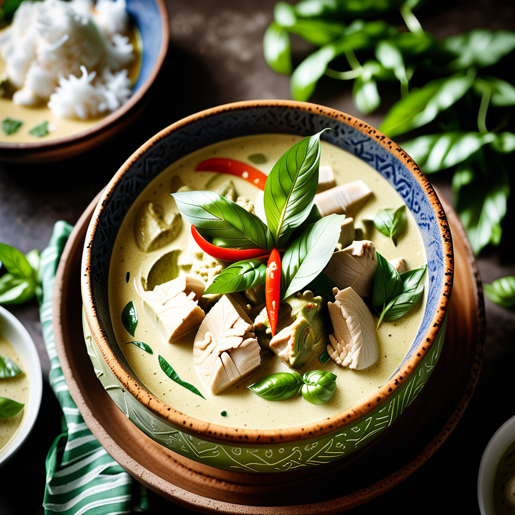 Curry vert crémeux thaïlandais avec lait de coco et légumes